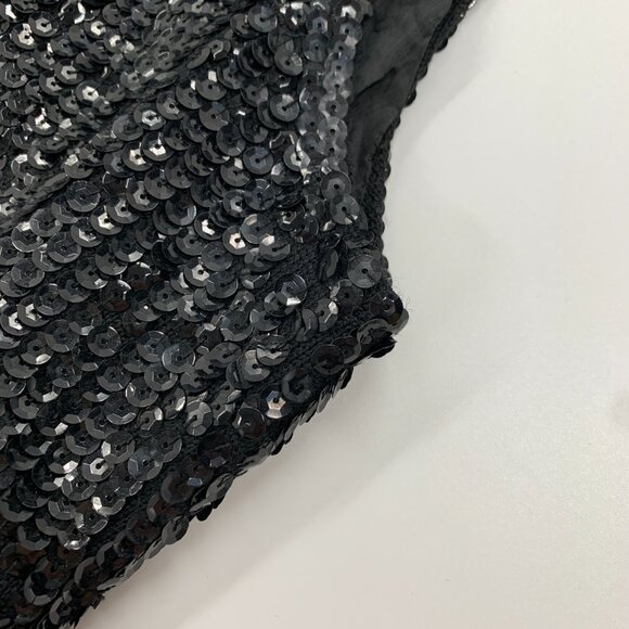 Valentina 60s Black Wool Sequin Sleeveless Shift Dress | Size L/XL - Picture 4 of 14